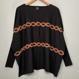 Aaeda Slouchy Sweater Size Large Black Brown Cable Old Money Equestrian Preppy